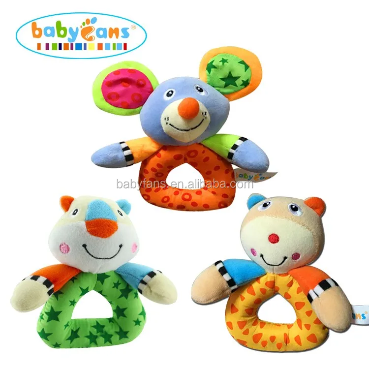 babyfans 3 month Baby toy  Plush Stuffed Animal Soft Ring Rattle