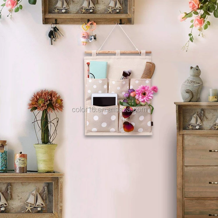 Linen Cotton Fabric Wall Door Cloth tool hanging storage bag organizer