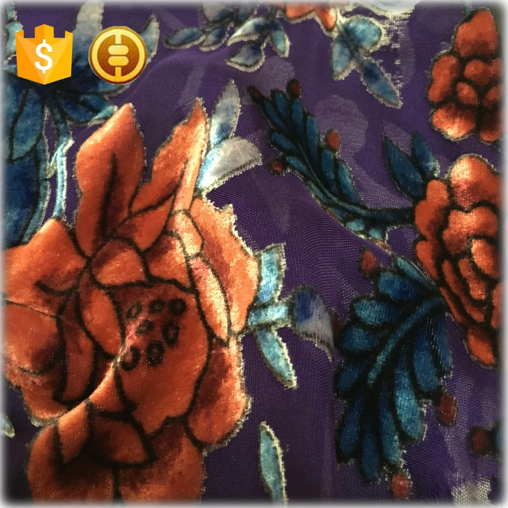 silk velvet fabric burnout floral