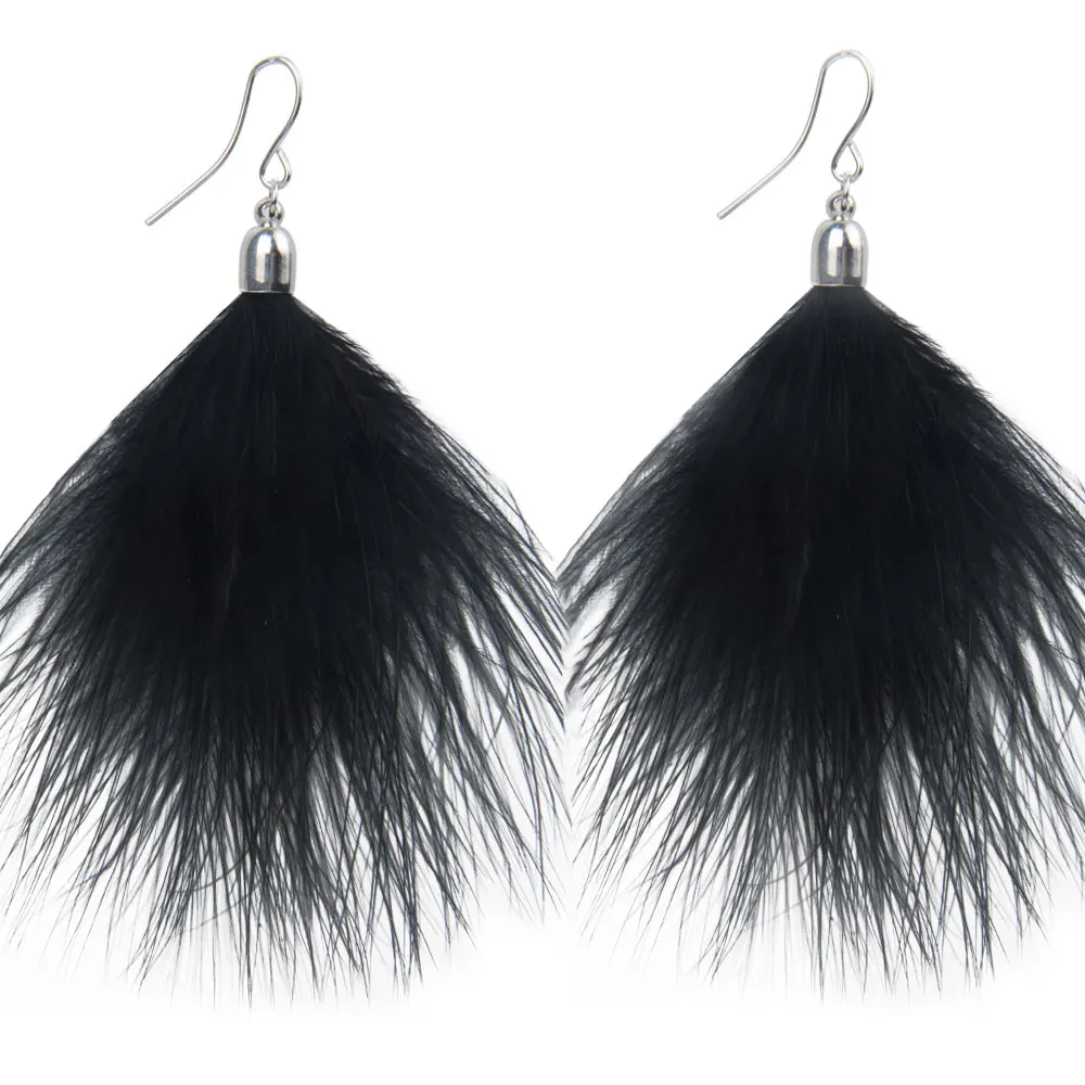 Handmade Lovely Turkey Feather Earrings Bohemian Bead Big Wedding Earrings Jewelry For female Gift