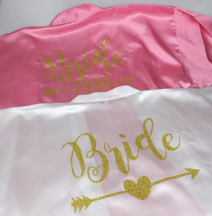 
C&Fung new Personalized Bridal Party Robes bride tribe arrow design bridesmaid soft satin shower bath gift Wedding Robe S-XXL 