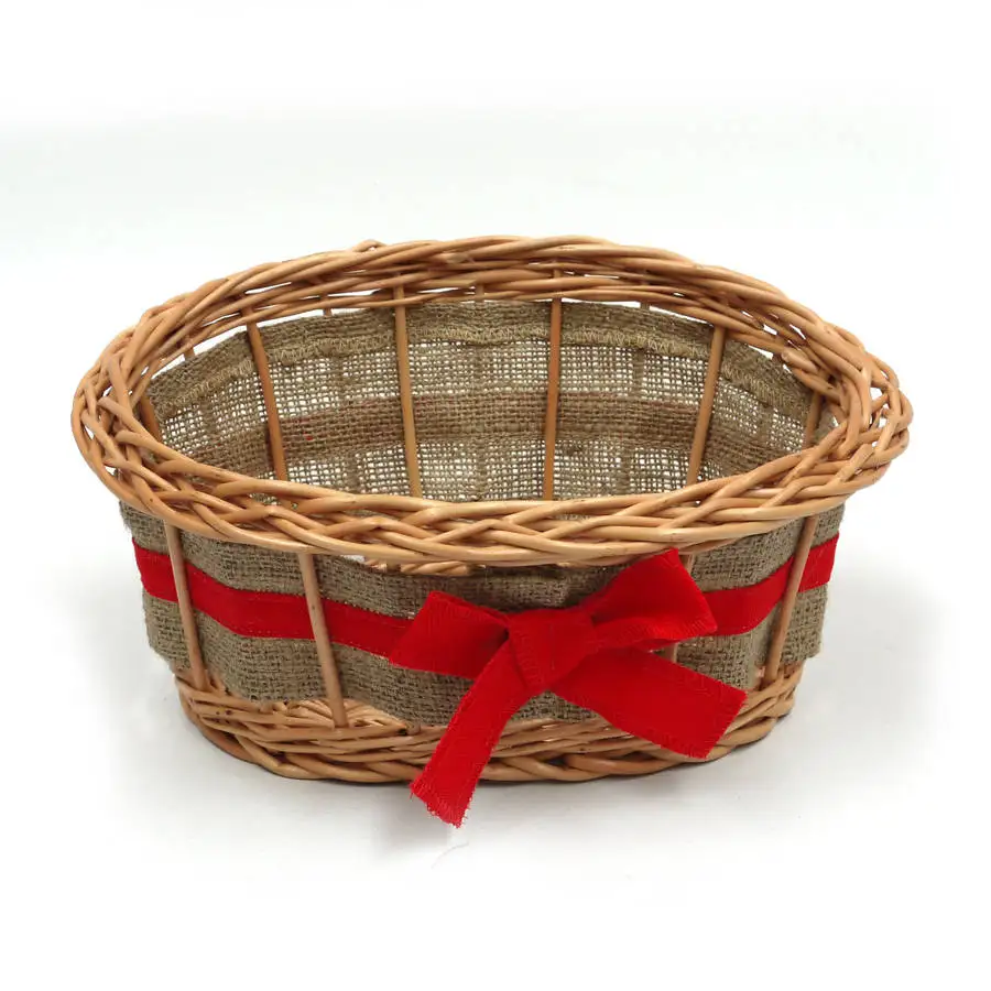 small Empty christmas Wicker Gift Basket with Ribbon