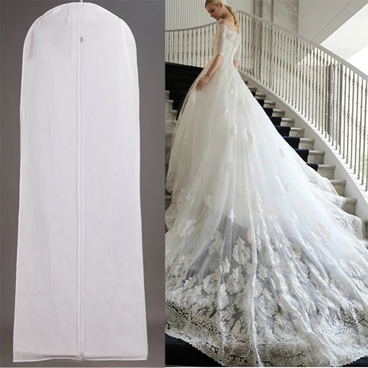 Custom printed non-woven white fabric zippered folding wedding dress garment bag