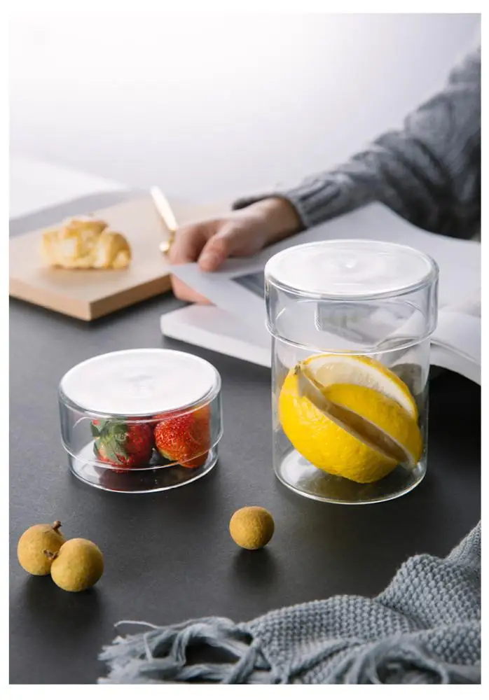 flat transparent grape lemon kitchen child resistant glass jar with lid