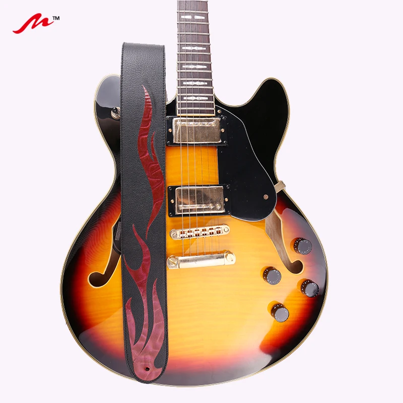 
Whole new high quality custom leather guitar strap with fire shiningpattern for electric guitat/bass 