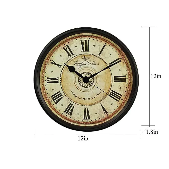 Wall Clock, JUSTUP 12 inch Black Wall Clock European Style Retro Vintage Clock Non - Ticking Whisper Quiet Battery Operated with