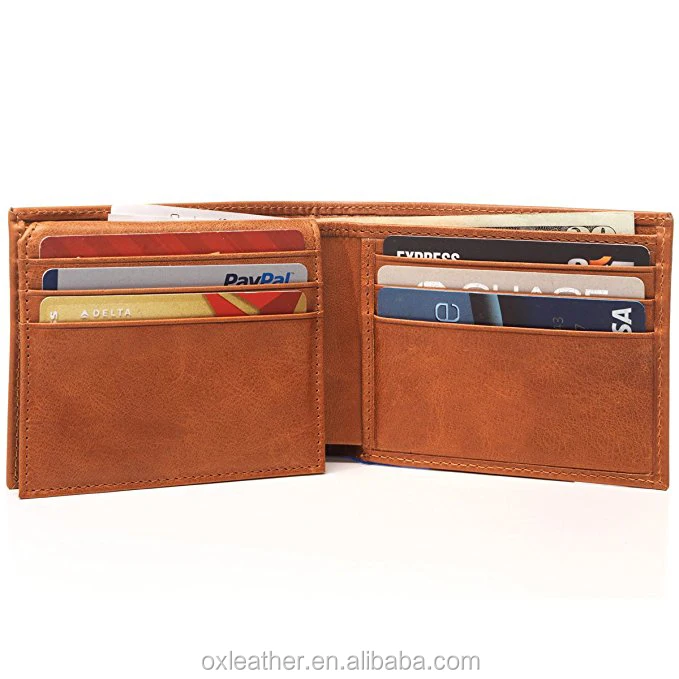 RFID Blocking Bifold Slim Genuine Leather Thin Minimalist Front Pocket Passcase Bifold Leather Wallet with RFID/NFC Blocking