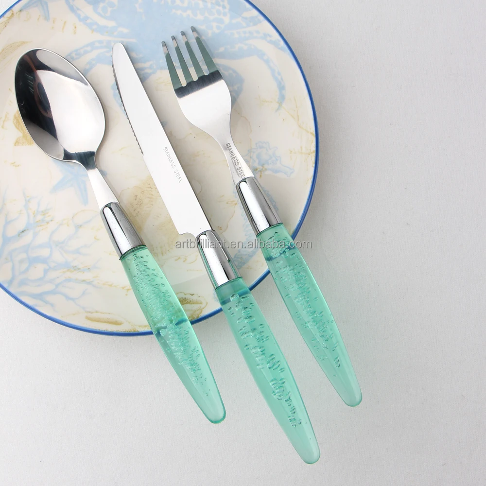 Crystal bubble handle cutlery set with spoon and fork 16pcs set in display tude