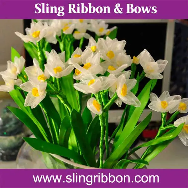 Factory Colorful Artificial Lily and Rose Ribbon Flowers for sale