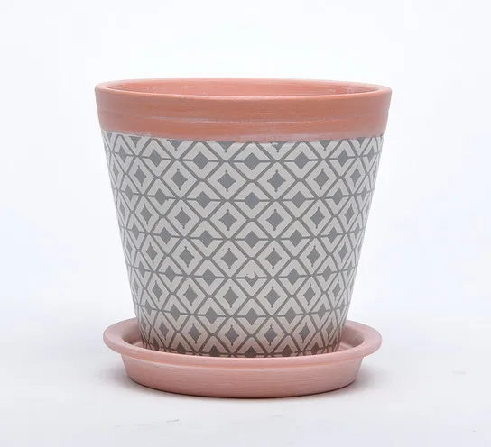 Custom style indoor cheap gridding succulent plant flower pot in terracotta with saucer