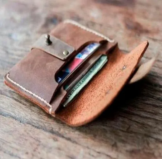 Slim Leather Business Card Case Holder for Men Original Custom Design Crazy Horse Leather Wallet