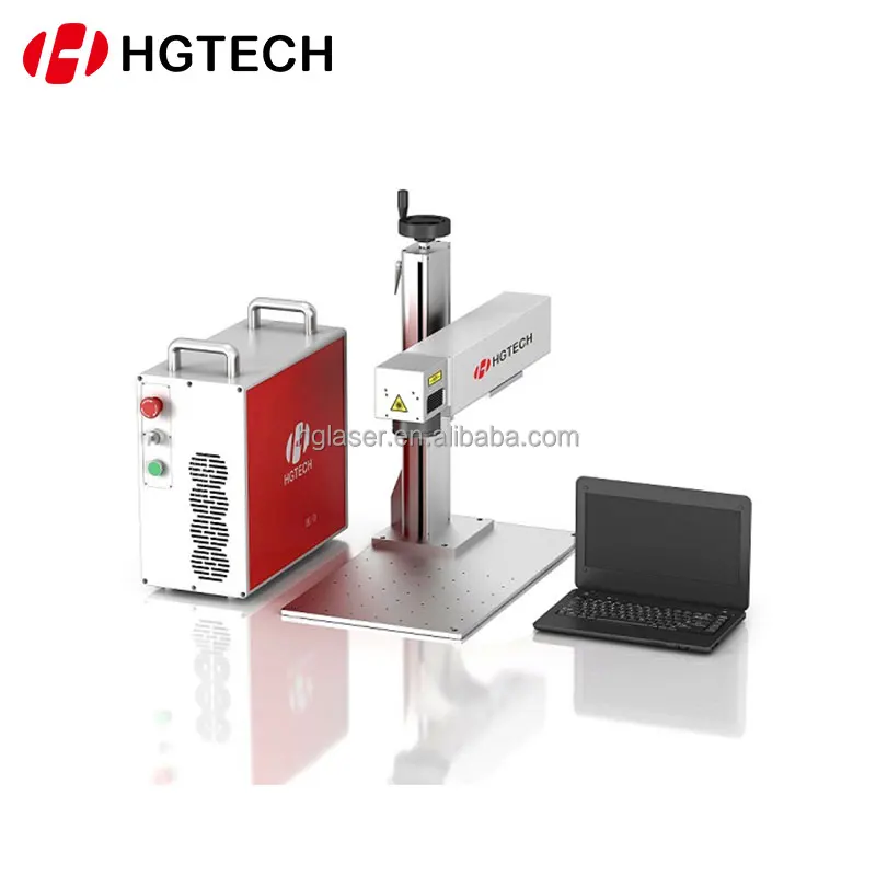 HGTECH 50w Computer Laptop Keyboard Mouse Fiber Laser Marking Machine With Raycus Laser Source