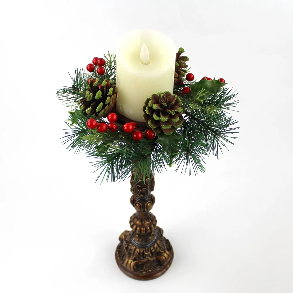 Wholesale Pine Cone Candle Ring 79310 Christmas Pinecone Wreath Christmas Candle Holder Green Pinecone