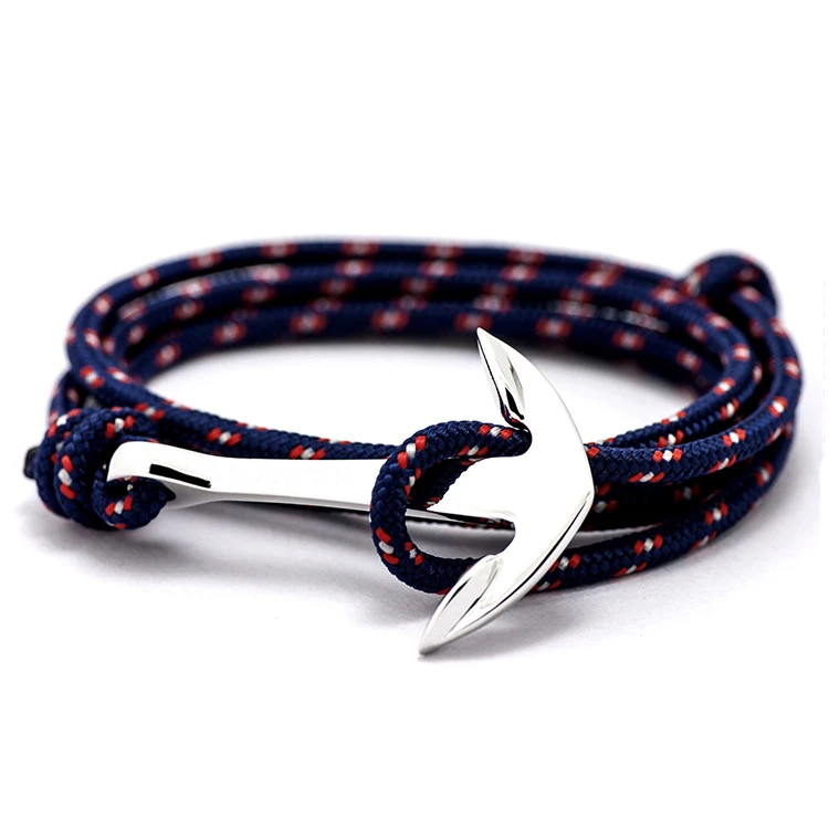 Handmade Custom Logo Mens Rope Bracelet Alloy anchor Paracord Bracelets