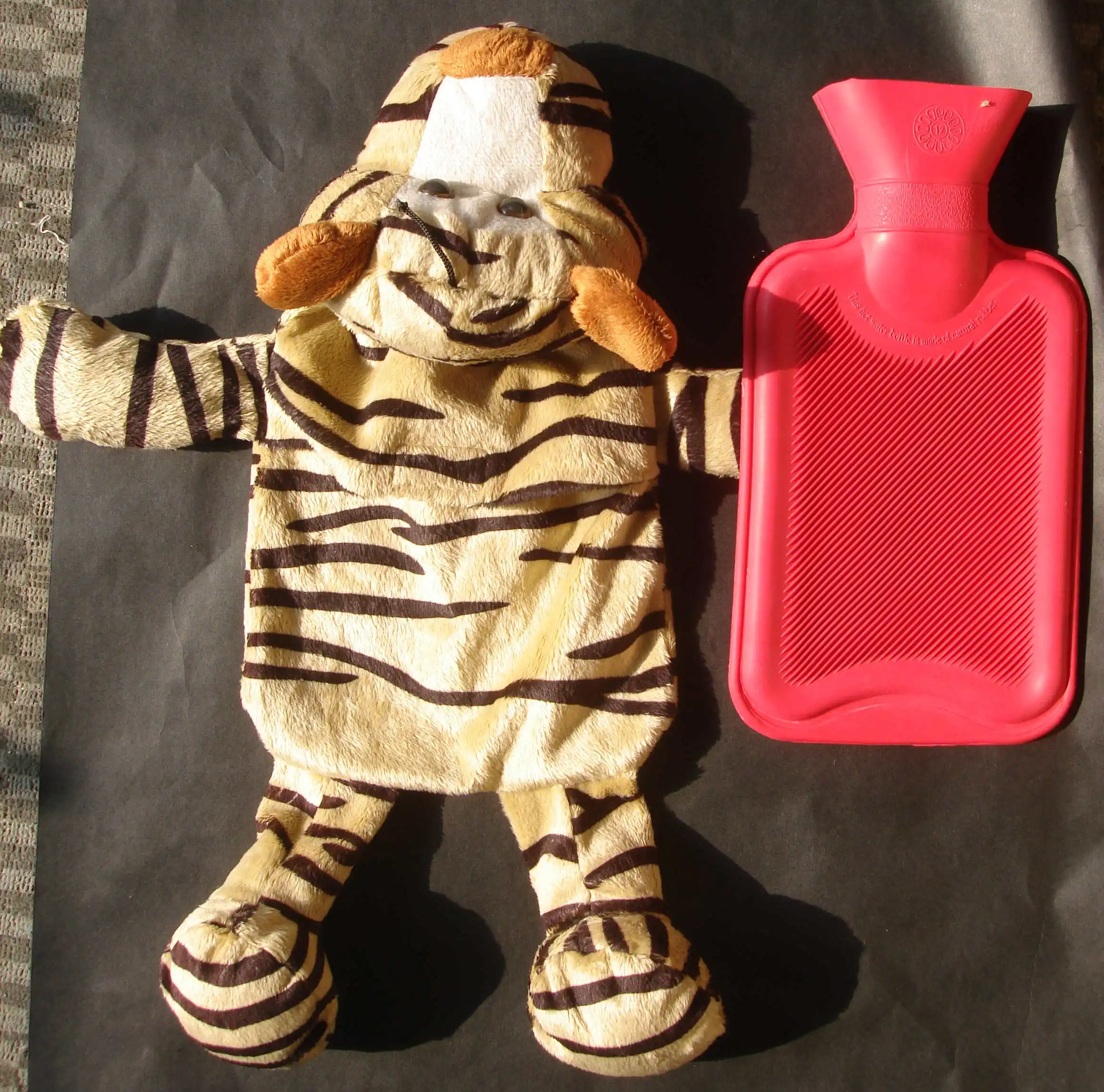 yellow  plush tiger hot water bottle cover for children in Christmas Day