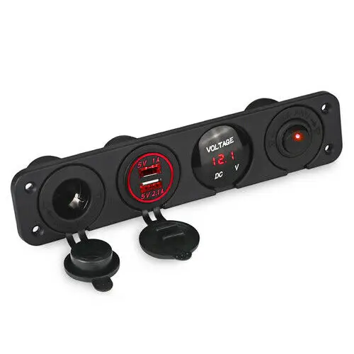 DC 12V LED Switch Panel Voltmeter Volt Dual USB Charger Socket adapter