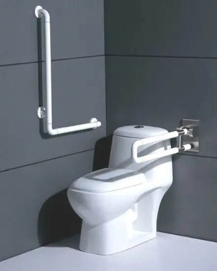 bathroom handicap L shape plastic toilet disabled handrails