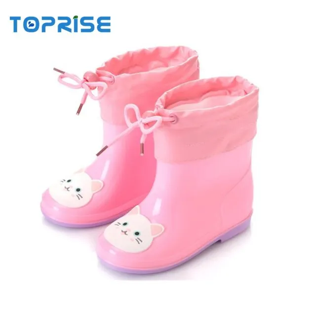 Милые детские резиновые сапоги из пвх на шнурке с мультяшным принтом животных для мальчиков и девочек