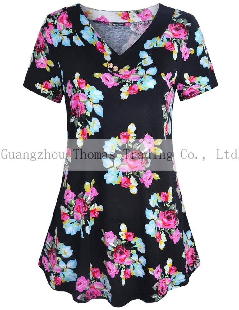 New Design Casual Floral Sunflower Short Sleeve T Shirt Women Tops