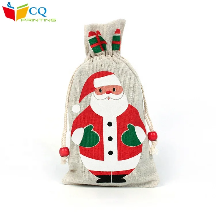 13cmx23cm Stock wholesale natural color christmas drawstring bag for candy sugar gift packaging