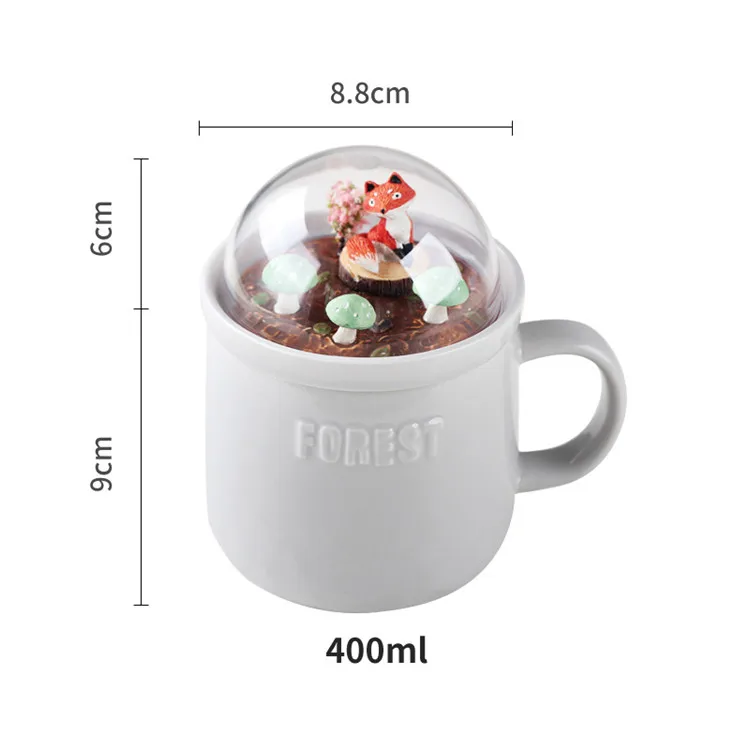 Custom Gift Forest Animal Micro landscape Ceramic Cup Decorating Big Belly Coffee Mug with Logo Bubble Tea Cup