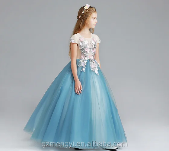 Custom Made Lace Appliqued A-Line Tulle flower Dress With Beading hot sales girl party dress