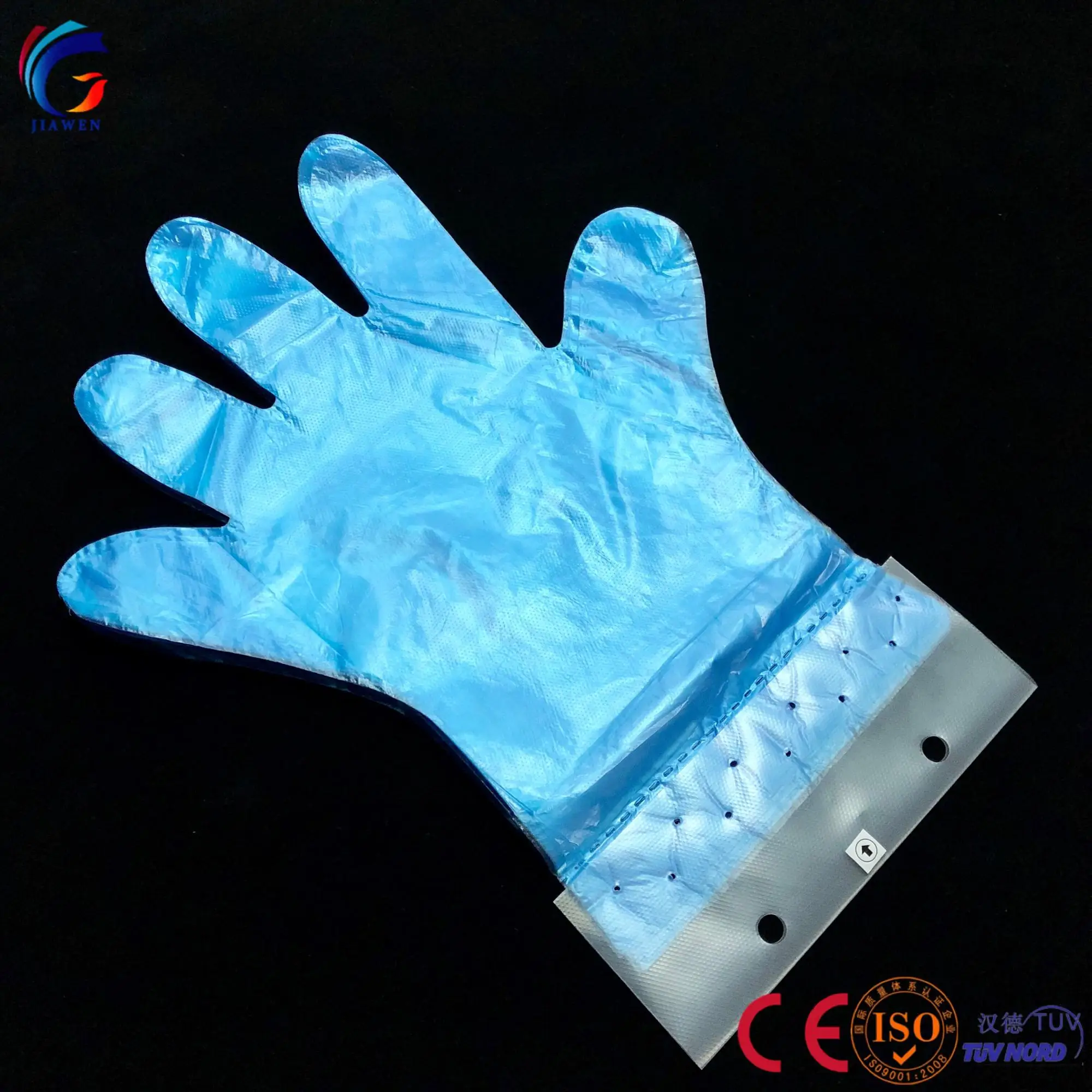 Anti-Slip Design Carefully Tested PE disposable plastic gloves with head card hang tag blocked gloves for easy use