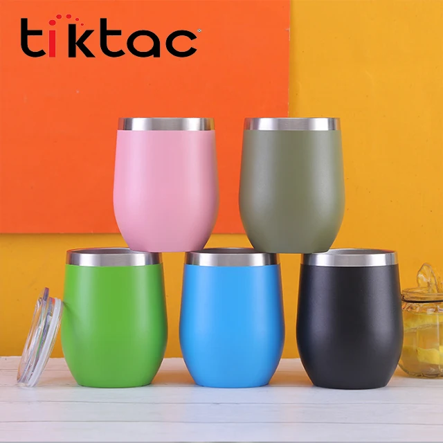 Hot Sales Powder Coated 12oz Insulated Wine Glass Tumbler With Clear Lid