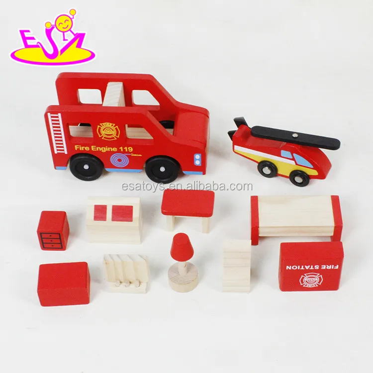 
Wholesale cheap toy fire station wooden garage toy for children W04B030 