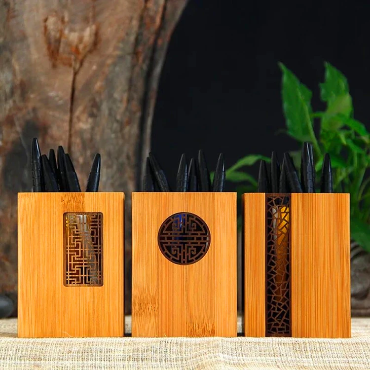 Custom High Quality Creative Walnut Wood Brush Pot Stationery Storage Pen Holder