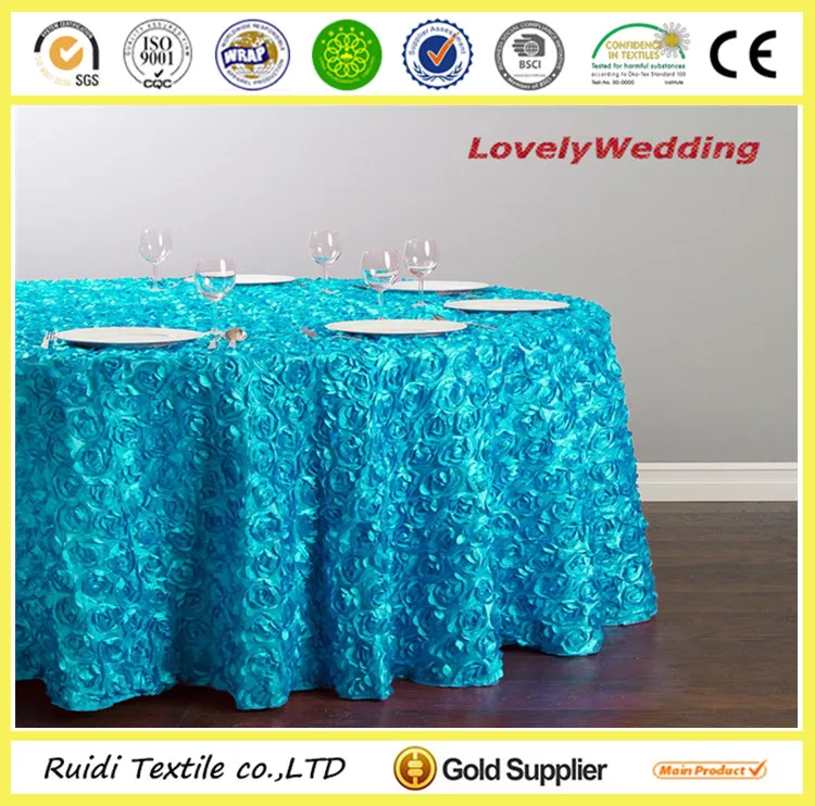 100% polyester cheap rose round tablecloth rosette satin table cloth