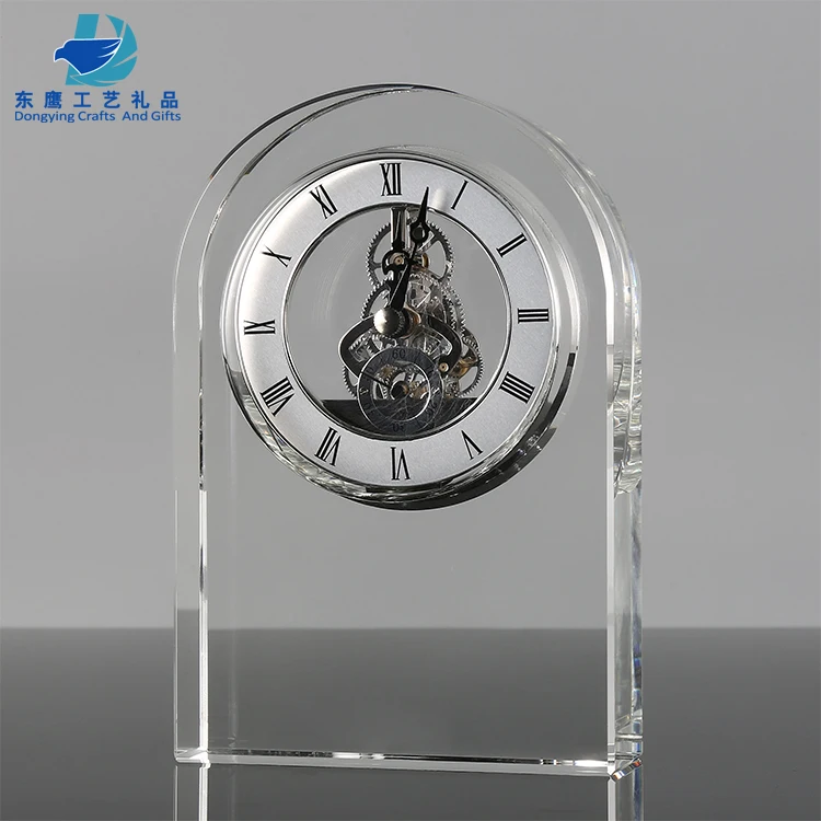 wholesale antique desk clock Custom Vintage  Table Clock With Crystal 3d Laser large mechanical crysta lclock