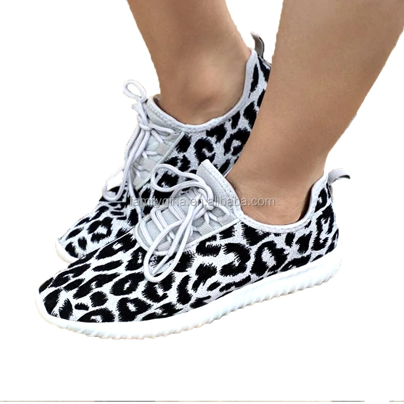 Оптовая продажа, повседневные женские кроссовки с леопардовым принтом на шнуровке, теннисная обувь