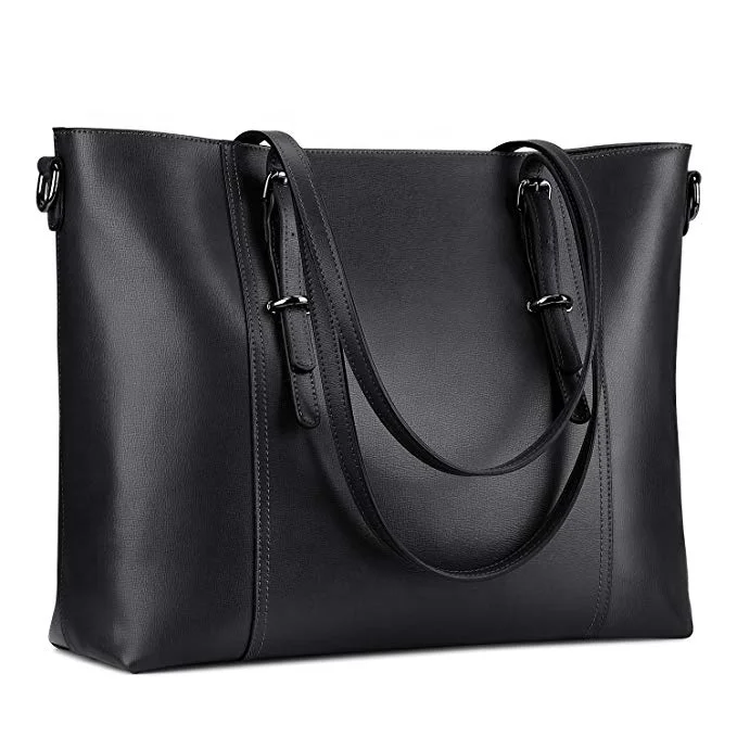
Custom black Leather Laptop shoulder bag Business tote Bag for women 