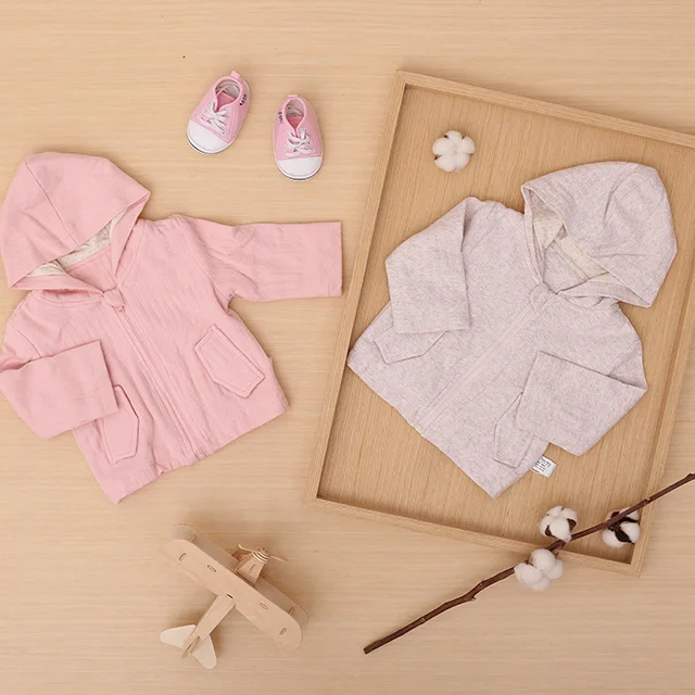 
100% cotton jacquard spring autumn long sleeve baby outdoor zipper coat with hood and pocket 