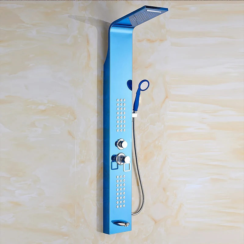 Nature Thermostatic Faucets Blue Bathroom Hot Water Heater Stainless Steel Modern Shower Panel