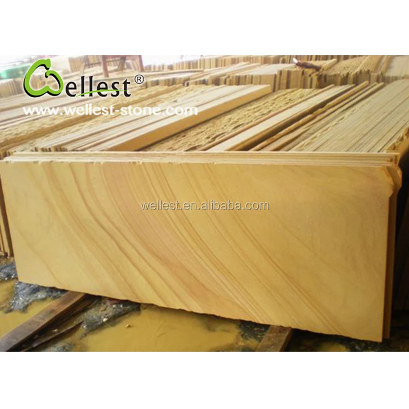 
China Natural SY154 Yellow wood Sandstone Flooring Tile with Honed Finish for Wall and Floor 