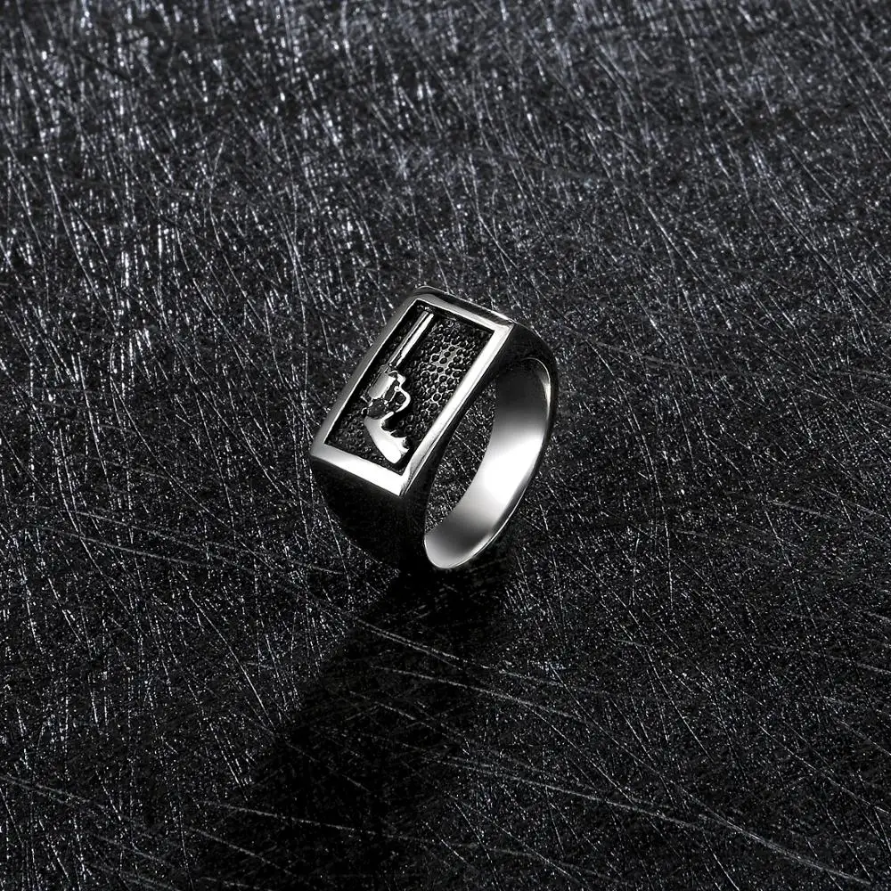 
Best Selling Stainless Steel Engraved Black Plated Ring Casting Jewelry for Man 