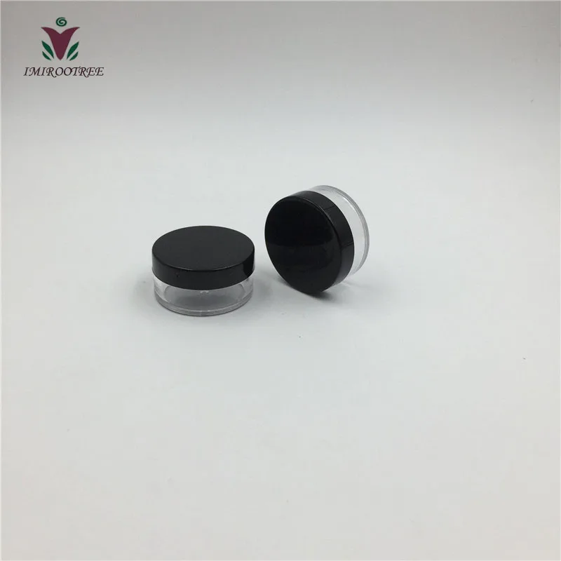 10ml 1/3 oz PS Clear Round Plastic Sample Cream Box Plastic Container with Black Lids