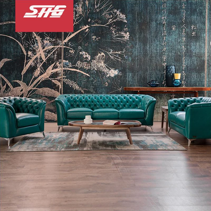 Classic Italy living room wax leather sofa chesterfield 3 seater