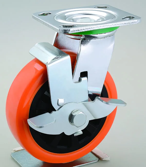Top plate load capacity 350kg 150mm 6 inch orange heavy duty pvc caster wheel