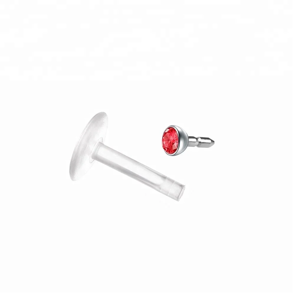 BioPlastic Jeweled Disc Push in Threadless BioPlast Labret Lip Piercing Jewelry