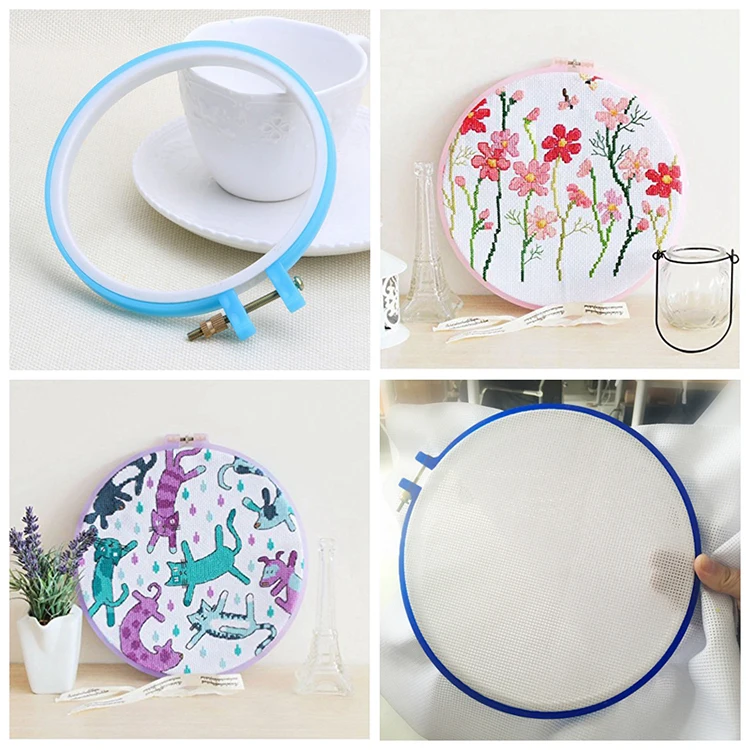 Hot Sale 5Sizes Colorful Plastic Cycle Cross Stitch Embroidery Hoops And Frames