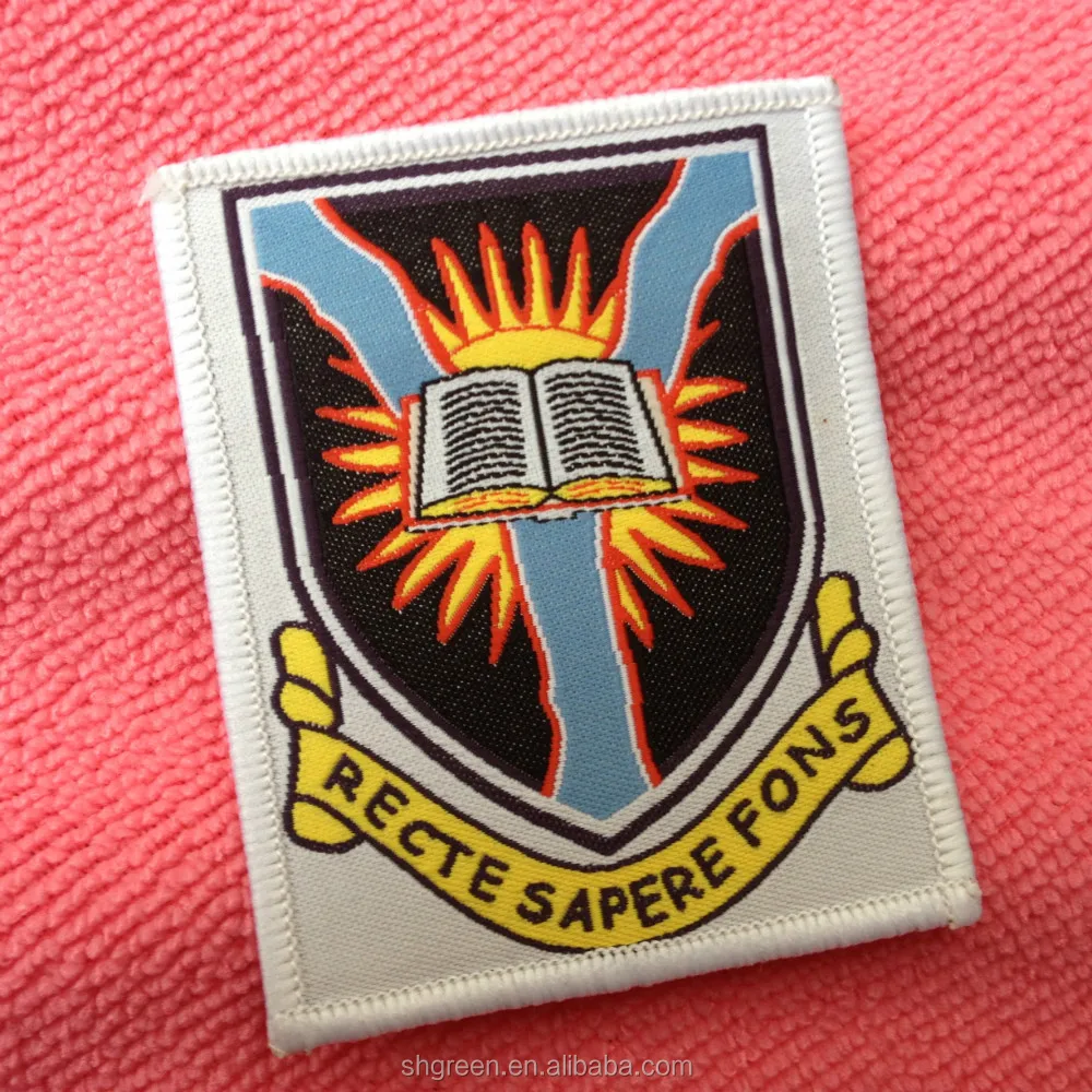 colorful textile woven badge with merrow border,cute design clothing badge for uniform