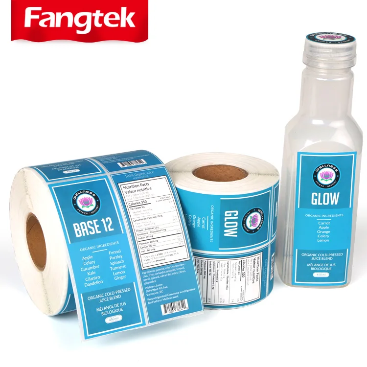 Printing Custom Adhesive Waterproof Food Drink Juice Bottle Sticker Labels for Plastic Bottles