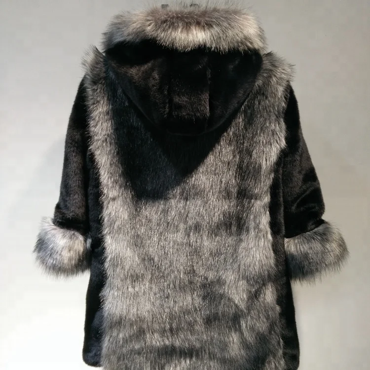 Luxury design women long sleeves with genuine silver fox fur coat