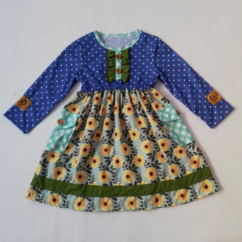 
Peter Pan Collar Remake Floral Dresses Baby Clothing Fall Boutique Outfits Girl Child Dress 