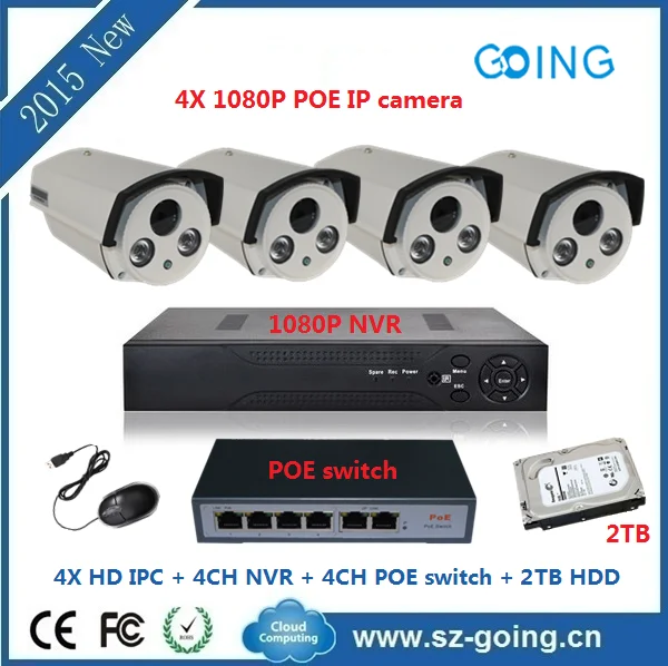 4ch открытый hd 1080 P 2-мегапиксельная ip камера NVR комплект POE