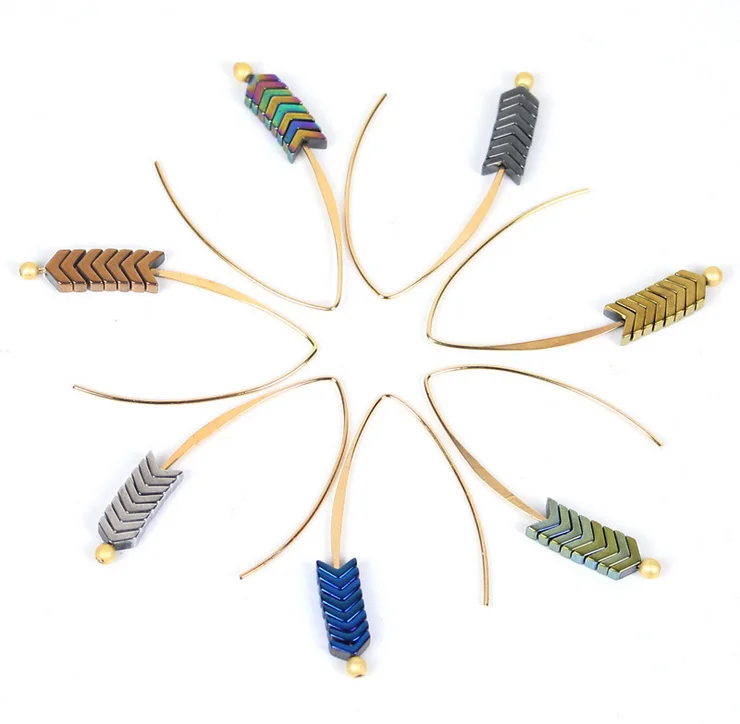 Hot sale red stone V piece of arrow retro fashion jewelry new style hook metal earring ornaments