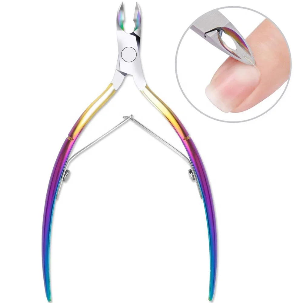 Cuticle Nipper - Stainless Steel Rainbow Dead Skin Remover Cuticle Cutter Trimmer Clipper with Double Spring